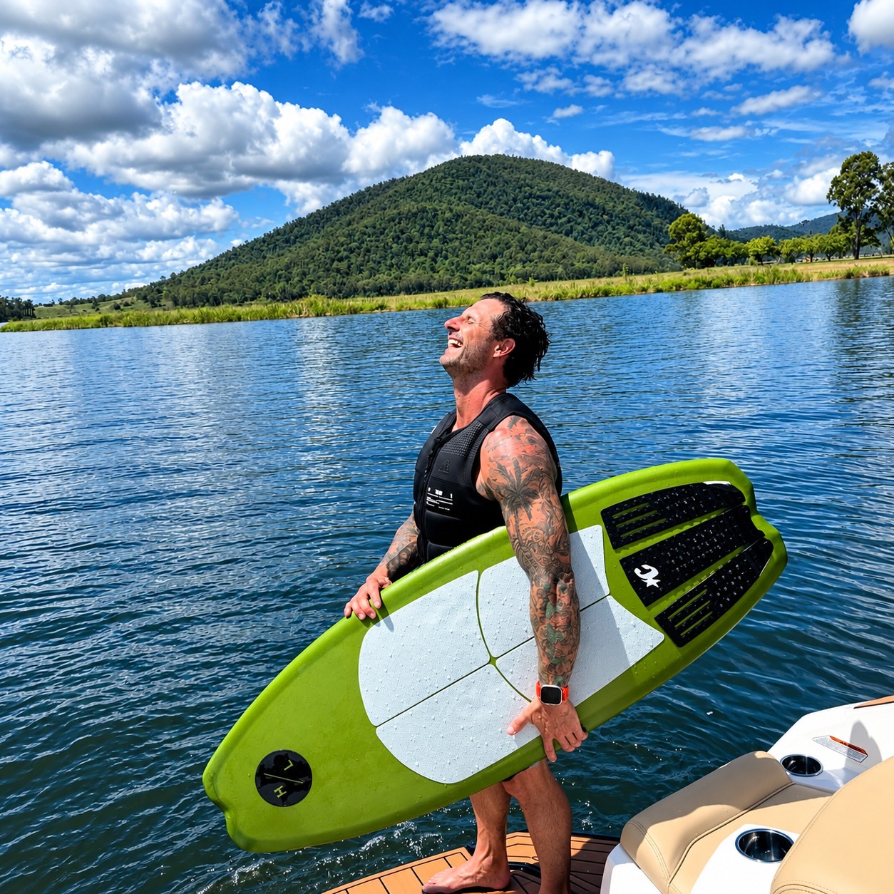 Khane ‘Rip’ Duncan enjoying wakesurfing on the water